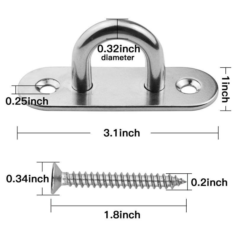 EXCELFU 4 Pieces Stainless Steel Ceiling Hook 3.1 inch Pad Eye Plate Marine Hardware Staple Hook Loop Screws Mount - Image 3